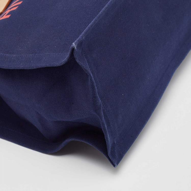 Pre Owned Saint Laurent Navy Blue Canvas Large Rive Gauche Tote