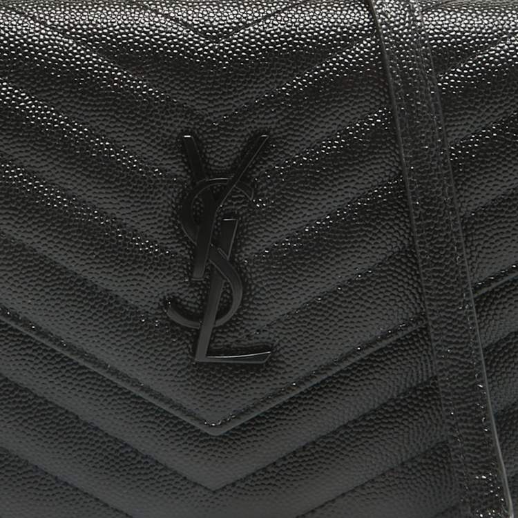 Pre Owned Saint Laurent Black Matelassé Leather Cassandre Wallet on Chain