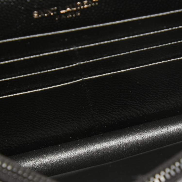 Pre Owned Saint Laurent Black Matelassé Leather Cassandre Wallet on Chain