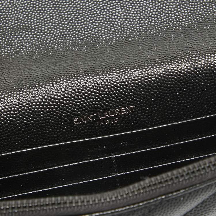 Pre Owned Saint Laurent Black Matelassé Leather Cassandre Wallet on Chain