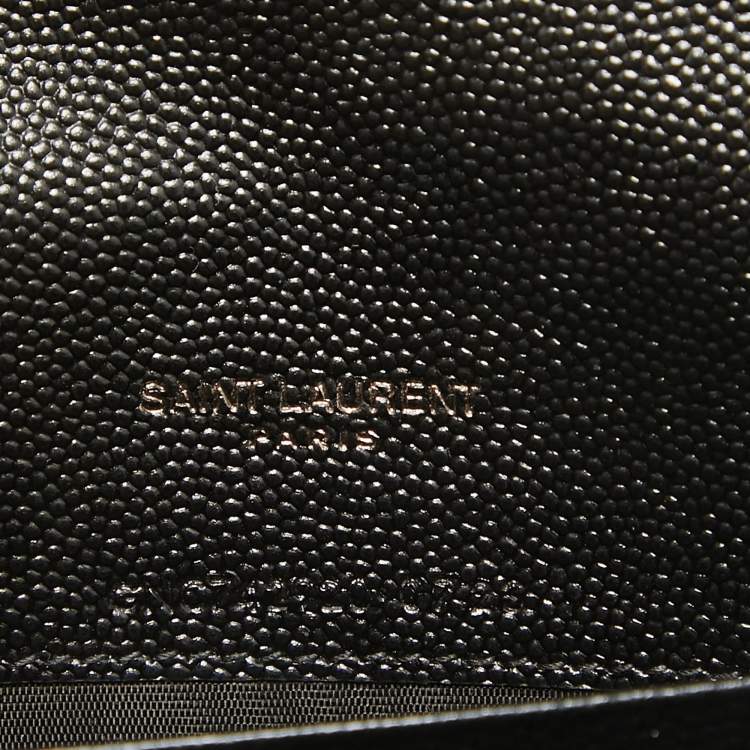 Pre Owned Saint Laurent Black Matelassé Leather Cassandre Wallet on Chain