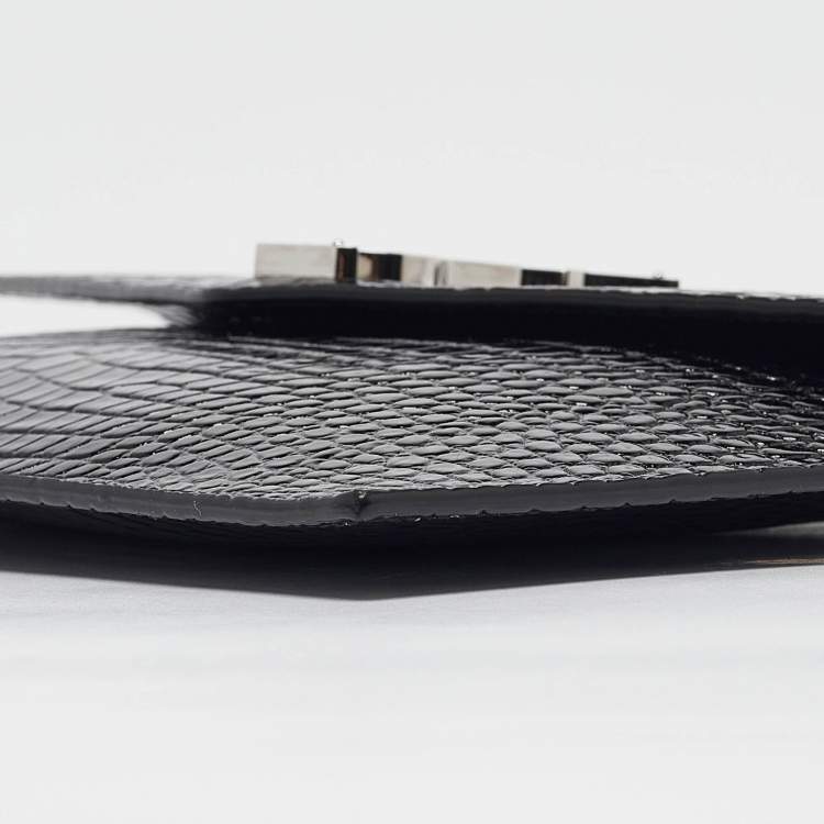 Pre Owned Saint Laurent Black Croc Embossed Leather Uptown Clutch
