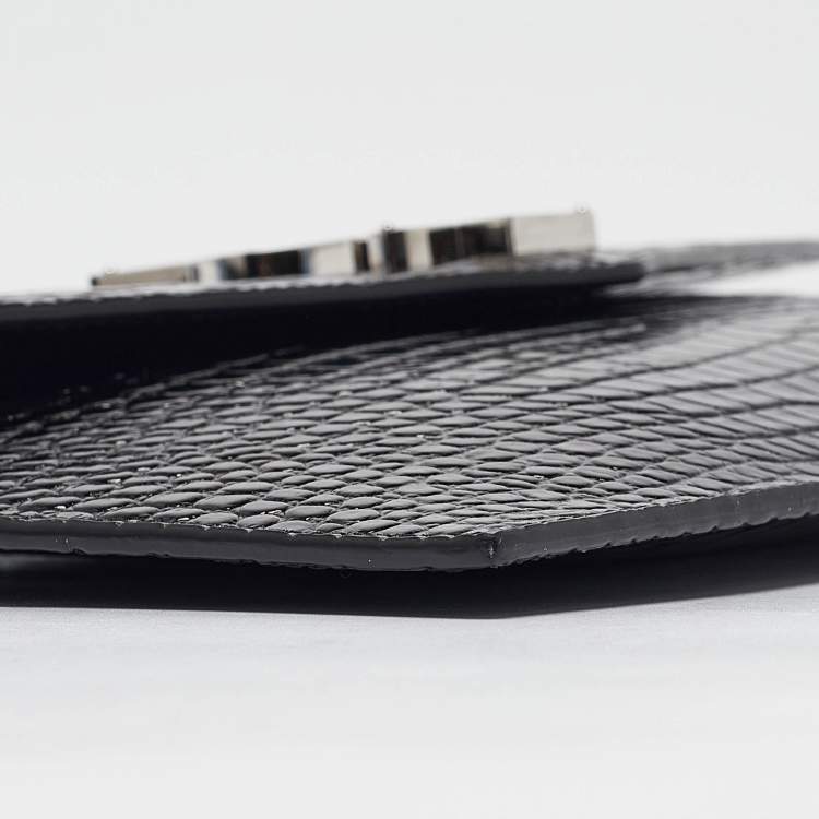 Pre Owned Saint Laurent Black Croc Embossed Leather Uptown Clutch