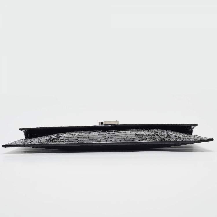 Pre Owned Saint Laurent Black Croc Embossed Leather Uptown Clutch