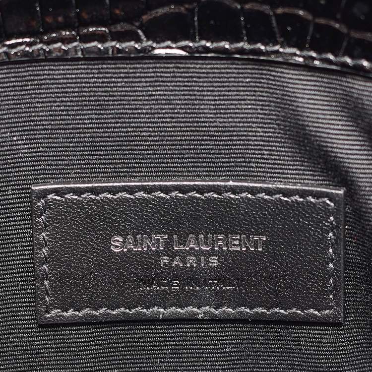 Pre Owned Saint Laurent Black Croc Embossed Leather Uptown Clutch