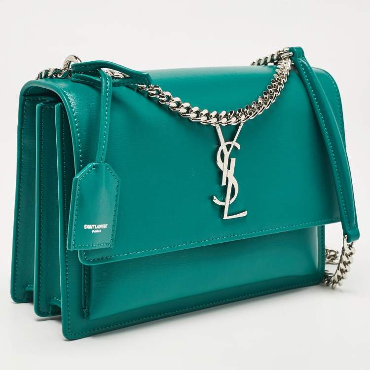 Pre Owned Saint Laurent Green Leather Medium Sunset Shoulder Bag