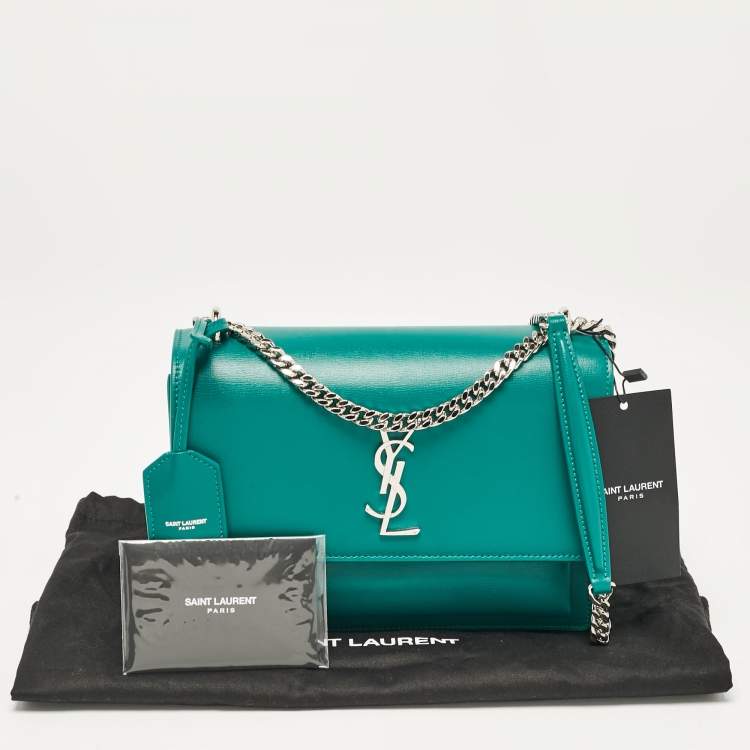 Pre Owned Saint Laurent Green Leather Medium Sunset Shoulder Bag