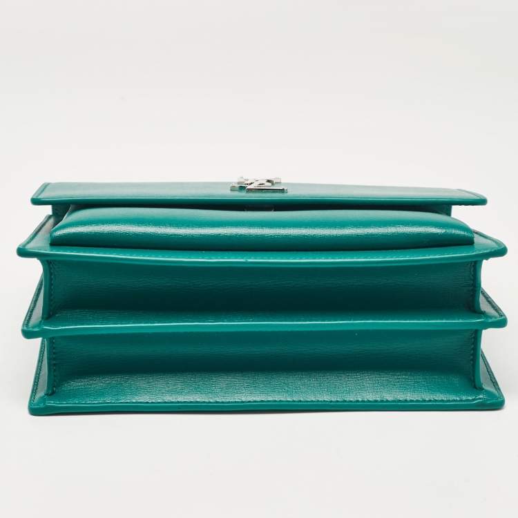 Pre Owned Saint Laurent Green Leather Medium Sunset Shoulder Bag