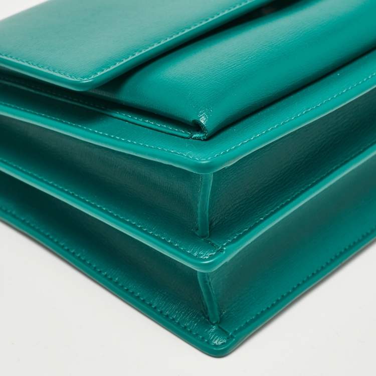 Pre Owned Saint Laurent Green Leather Medium Sunset Shoulder Bag