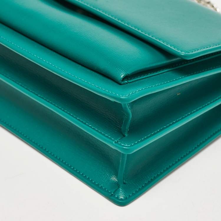 Pre Owned Saint Laurent Green Leather Medium Sunset Shoulder Bag