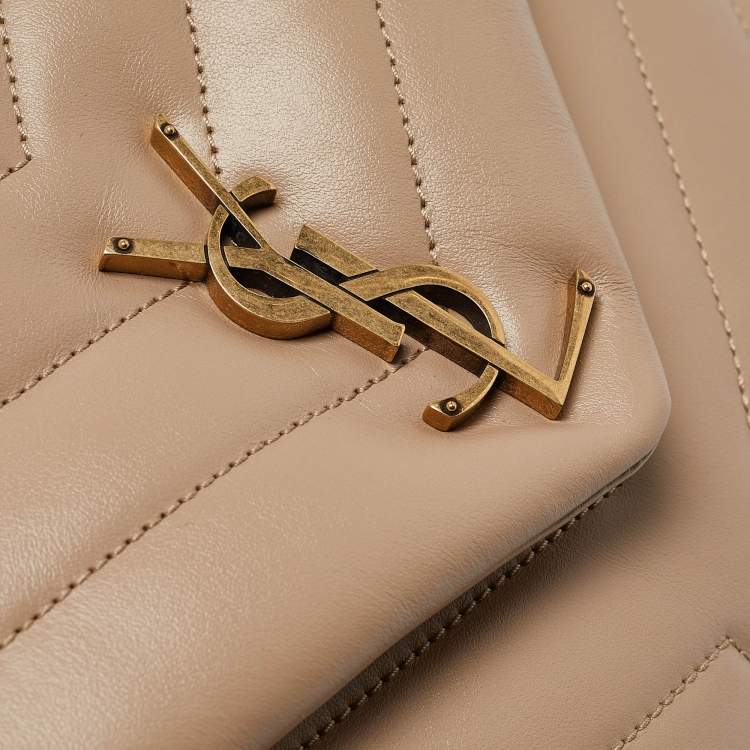 Pre Owned Saint Laurent Beige Matelassé Leather Small Loulou Shoulder Bag
