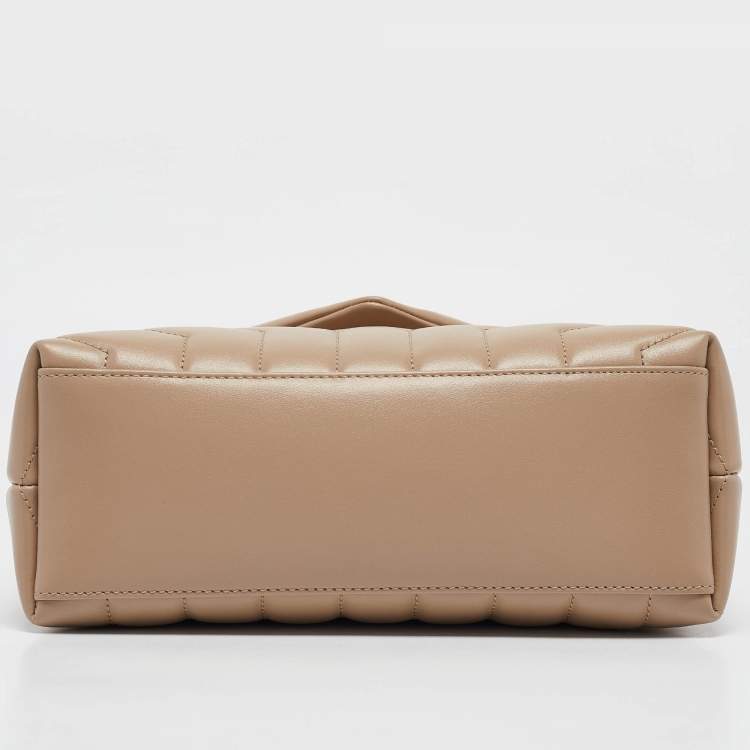 Pre Owned Saint Laurent Beige Matelassé Leather Small Loulou Shoulder Bag
