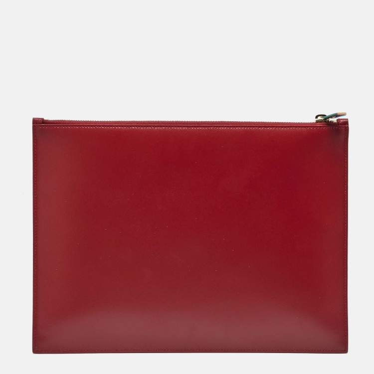 مملوكة مسبقًا Saint Laurent Red Leather Zip Pouch Clutch