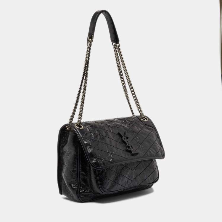 Pre Owned Saint Laurent Black Crinkled Leather Medium Niki Shoulder Bag