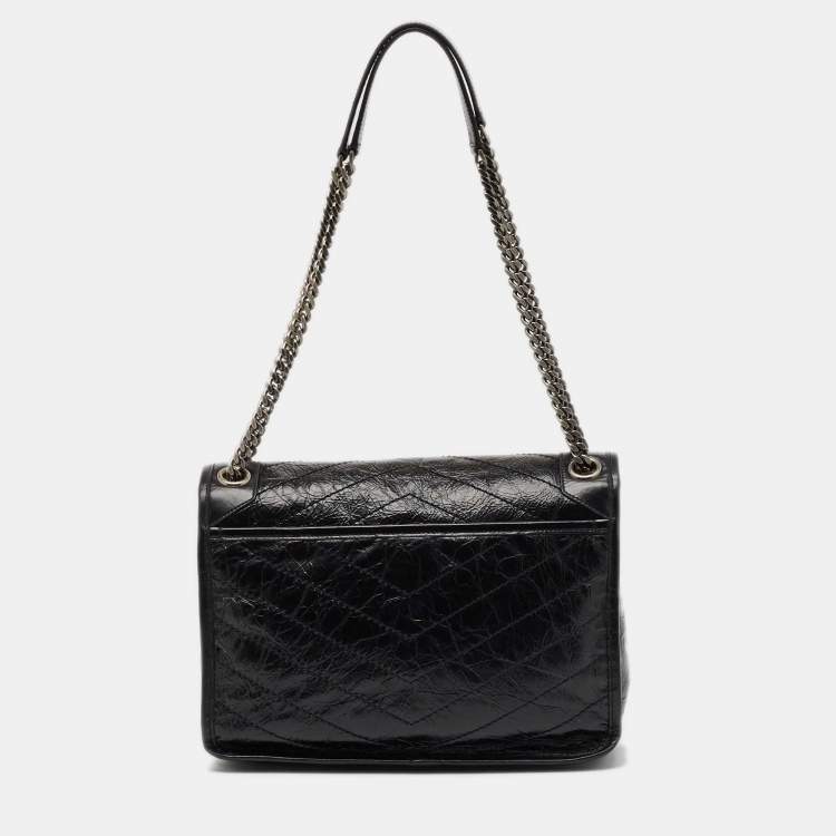 Pre Owned Saint Laurent Black Crinkled Leather Medium Niki Shoulder Bag