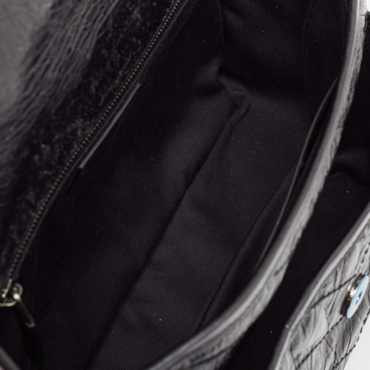Pre Owned Saint Laurent Black Crinkled Leather Medium Niki Shoulder Bag