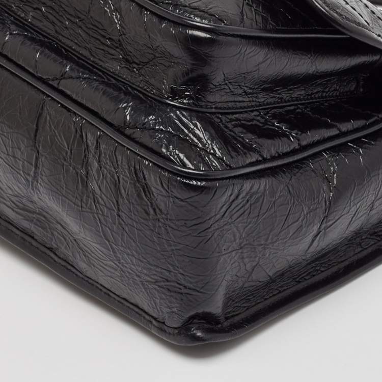 Pre Owned Saint Laurent Black Crinkled Leather Medium Niki Shoulder Bag