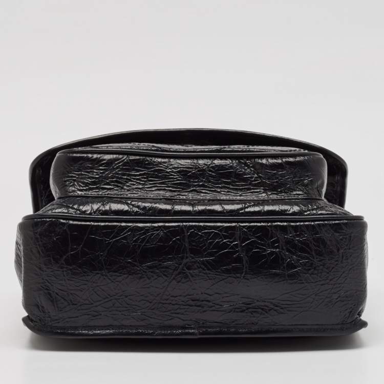 Pre Owned Saint Laurent Black Crinkled Leather Medium Niki Shoulder Bag