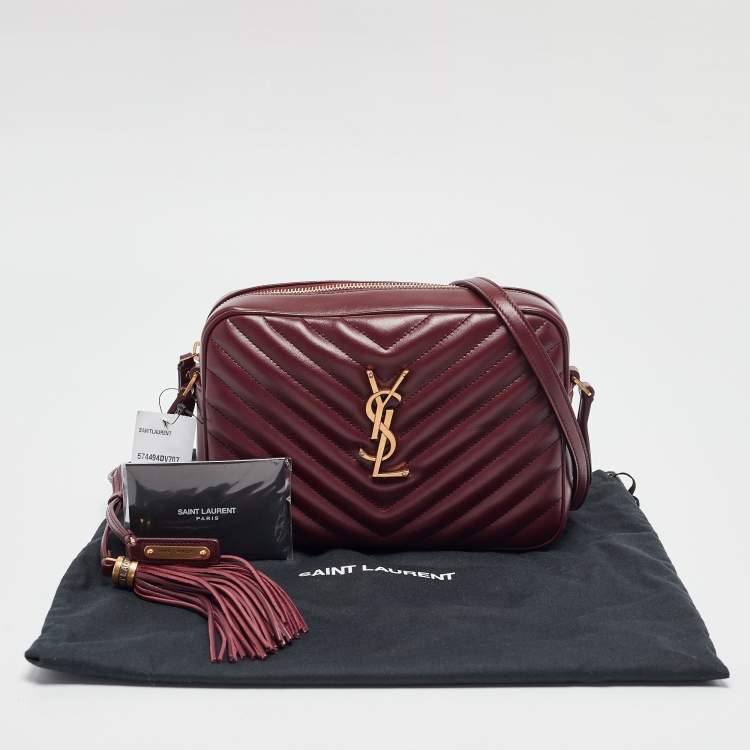 مملوكة مسبقًا Saint Laurent Burgundy Matelassé Leather Lou Camera Crossbody Bag