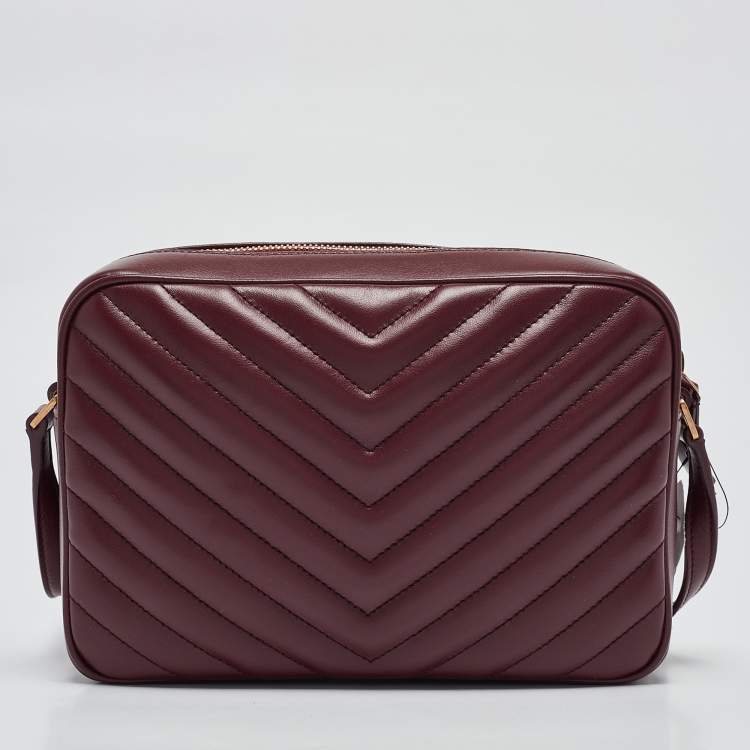 مملوكة مسبقًا Saint Laurent Burgundy Matelassé Leather Lou Camera Crossbody Bag