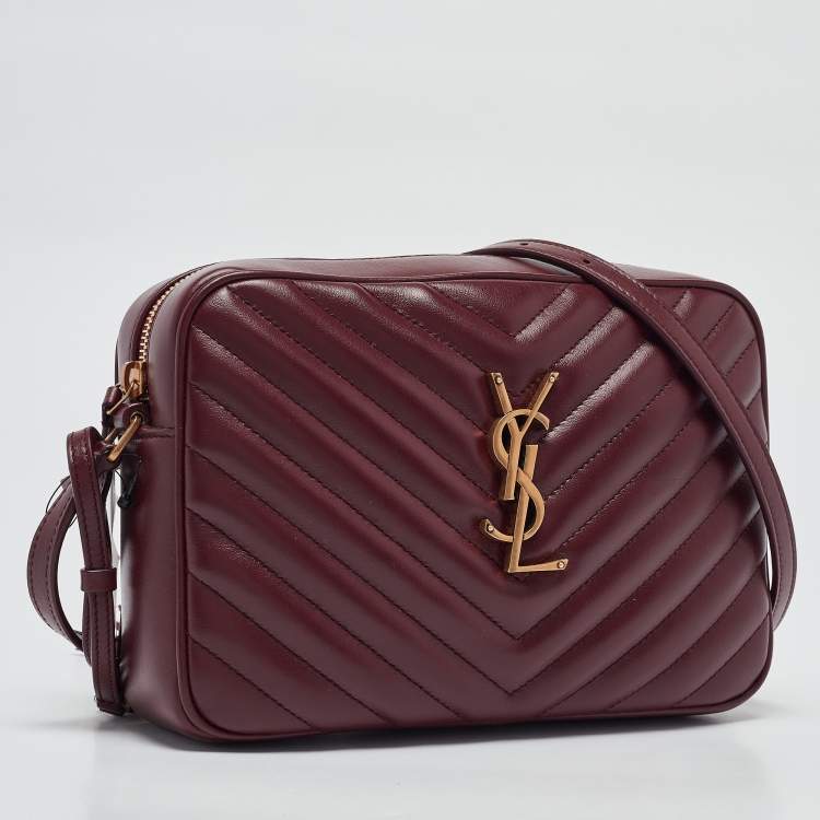 مملوكة مسبقًا Saint Laurent Burgundy Matelassé Leather Lou Camera Crossbody Bag