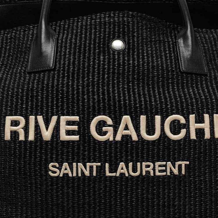 Pre Owned Saint Laurent Black Raffia Rive Gauche Logo Oversized Tote