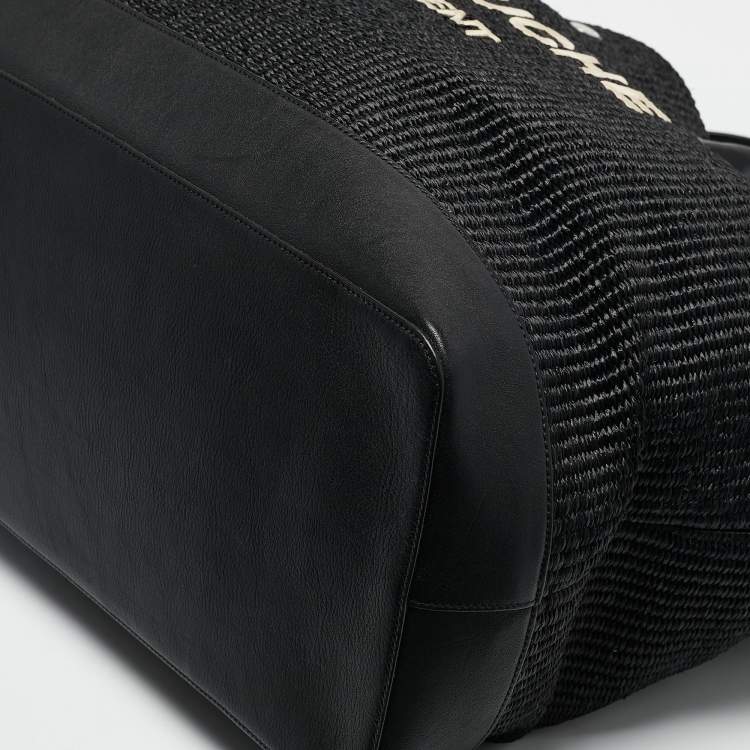 Pre Owned Saint Laurent Black Raffia Rive Gauche Logo Oversized Tote