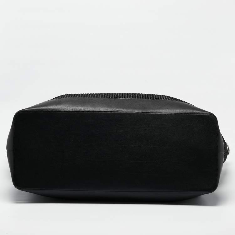 Pre Owned Saint Laurent Black Raffia Rive Gauche Logo Oversized Tote