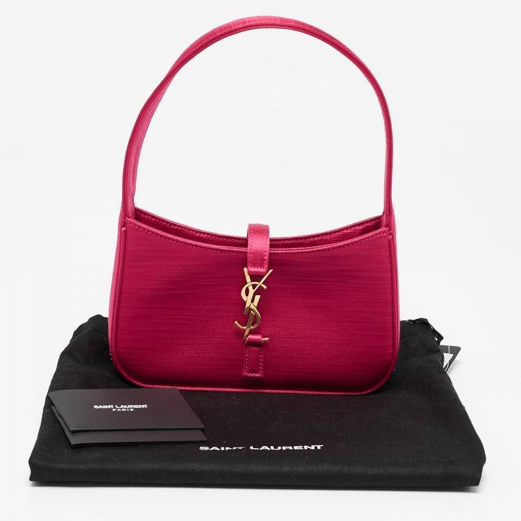 Pre Owned Saint Laurent Fuchsia Satin Mini LE 5 À 7 Pochette Bag