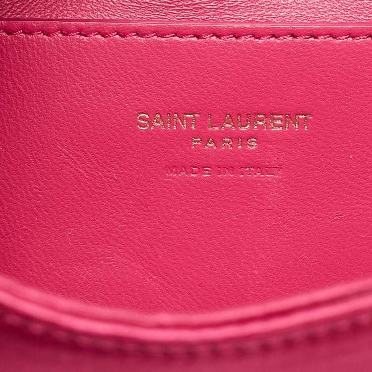 Pre Owned Saint Laurent Fuchsia Satin Mini LE 5 À 7 Pochette Bag