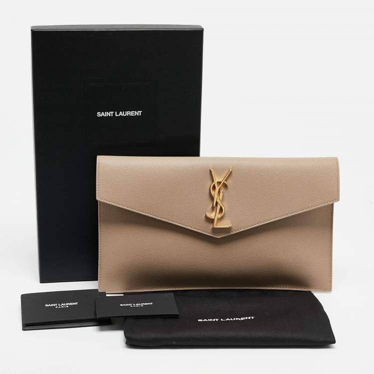 مملوكة مسبقًا Saint Laurent Beige Leather Uptown Pouch