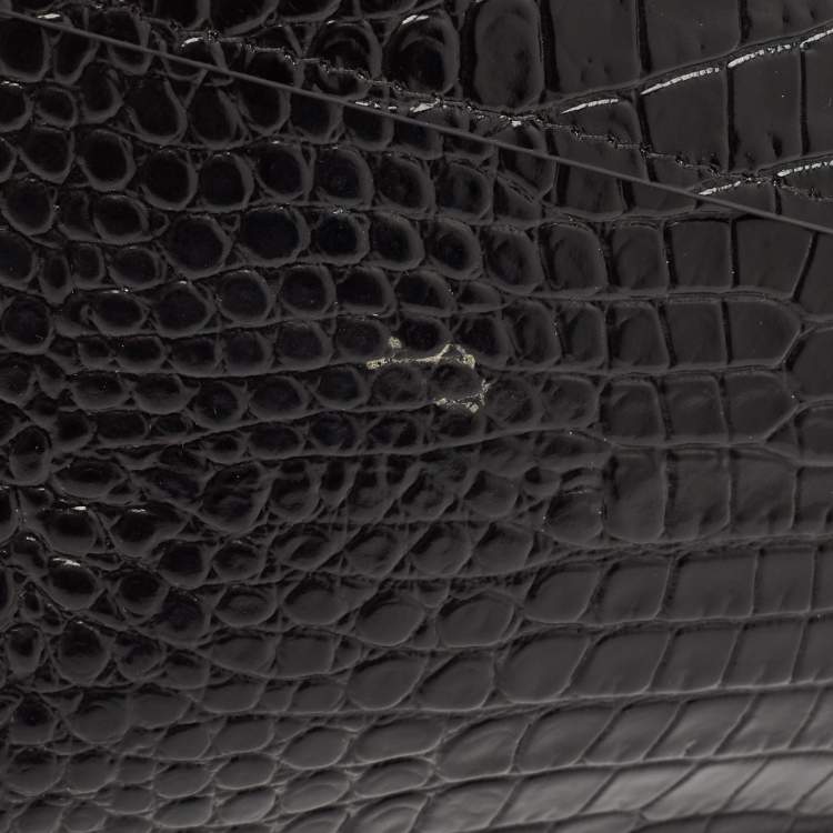 Pre Owned Saint Laurent Black Croc Embossed Leather Uptown Envelope Clutch