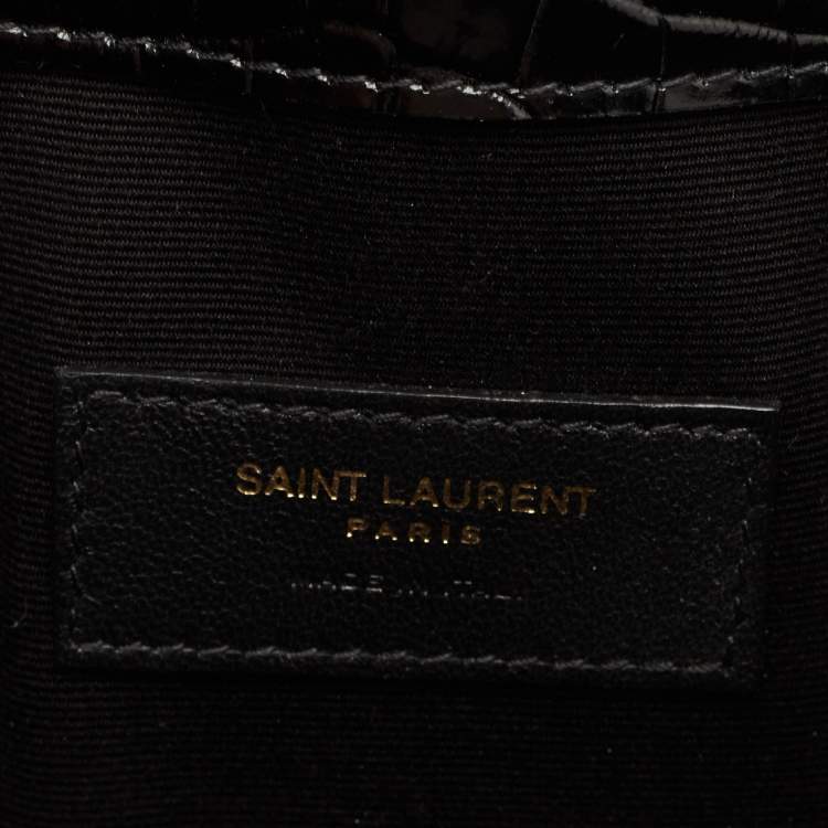 Pre Owned Saint Laurent Black Croc Embossed Leather Uptown Envelope Clutch