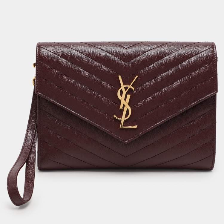 مملوكة مسبقًا Saint Laurent Paris Burgundy Leather Cassandre Flap Pouch