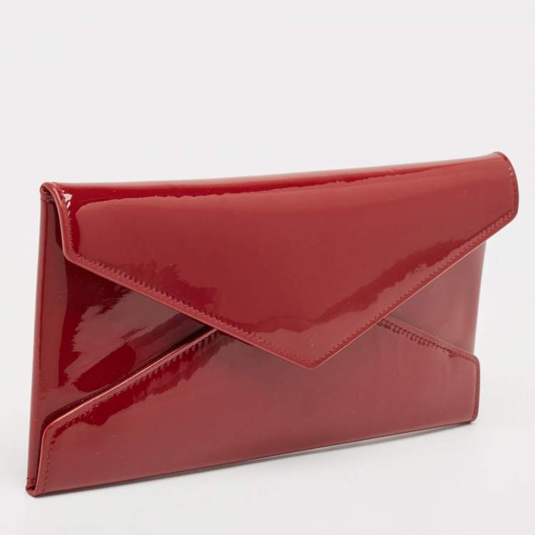 Pre Owned Saint Laurent Red Patent Leather Paloma Envelope Clutch