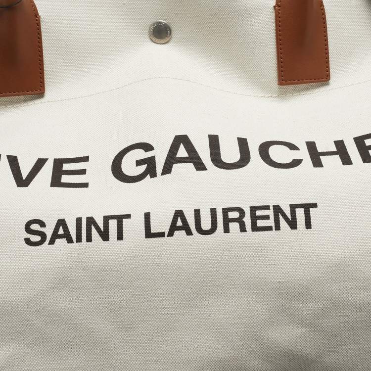 Pre Owned Saint Laurent Off White Canvas Maxi Rive Gauche Shopper Tote