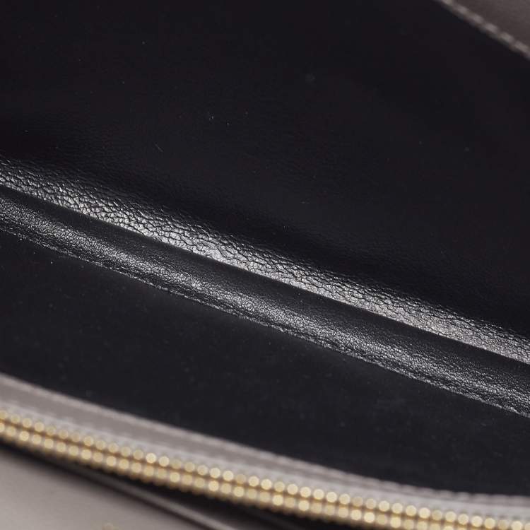 Pre Owned Saint Laurent Grey Matelassé Leather Monogram Envelope Wallet on Chain