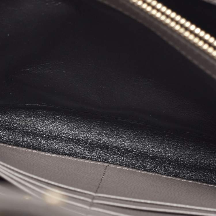 Pre Owned Saint Laurent Grey Matelassé Leather Monogram Envelope Wallet on Chain