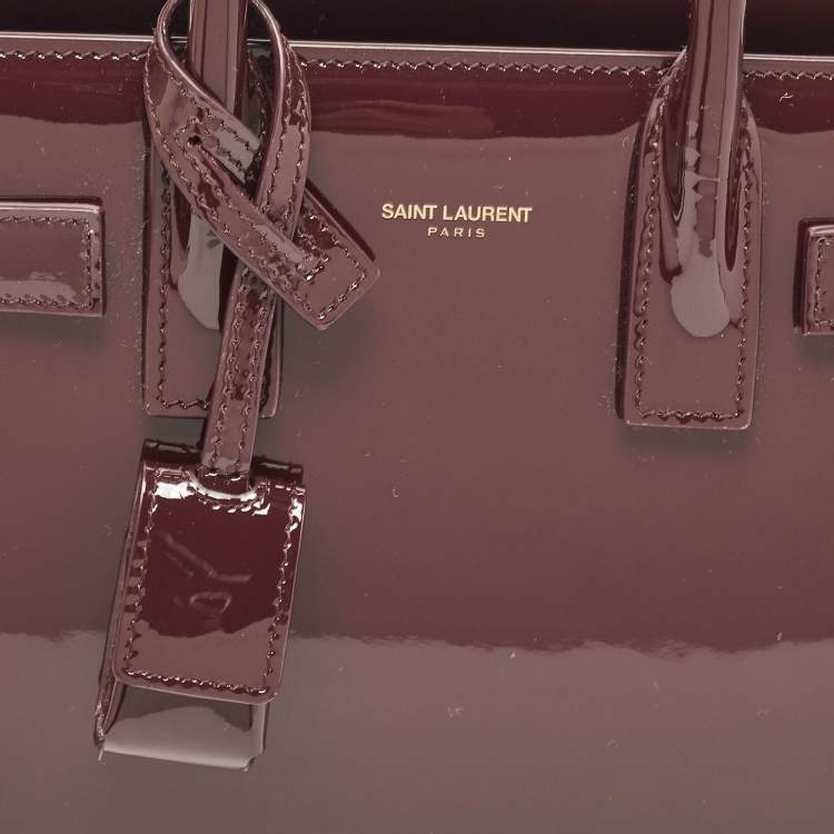 Pre Owned Saint Laurent Burgundy Patent Leather Nano Classic Sac De Jour Tote
