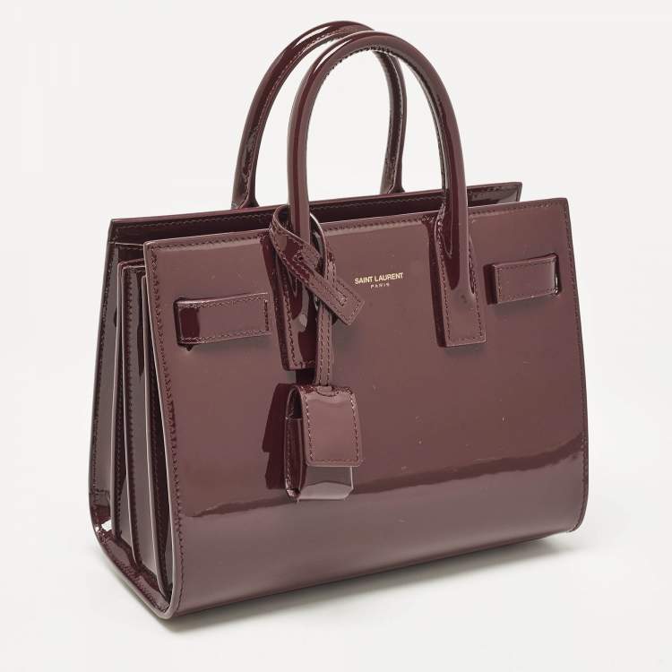 Pre Owned Saint Laurent Burgundy Patent Leather Nano Classic Sac De Jour Tote