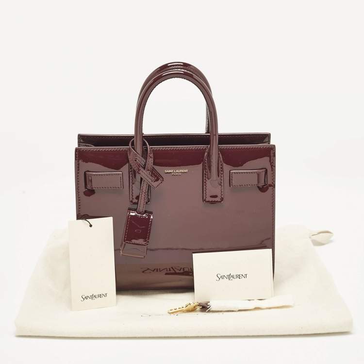 Pre Owned Saint Laurent Burgundy Patent Leather Nano Classic Sac De Jour Tote