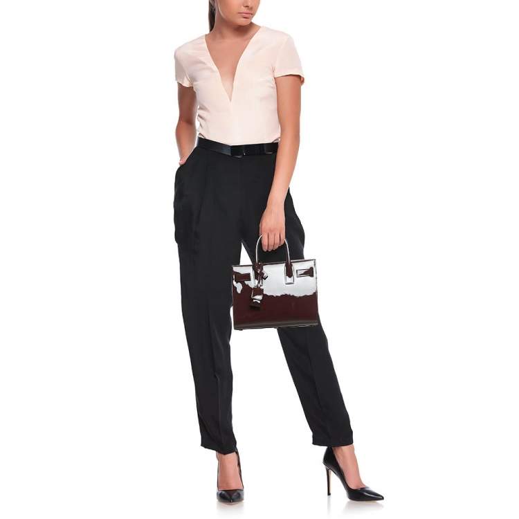 Pre Owned Saint Laurent Burgundy Patent Leather Nano Classic Sac De Jour Tote