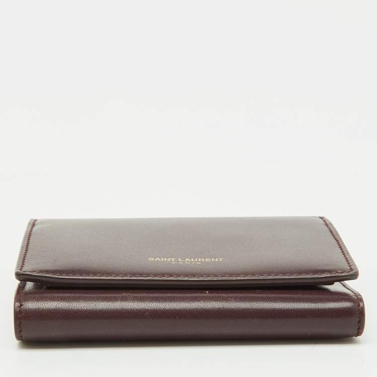 Pre Owned Saint Laurent Burgundy Leather Trifold Wallet