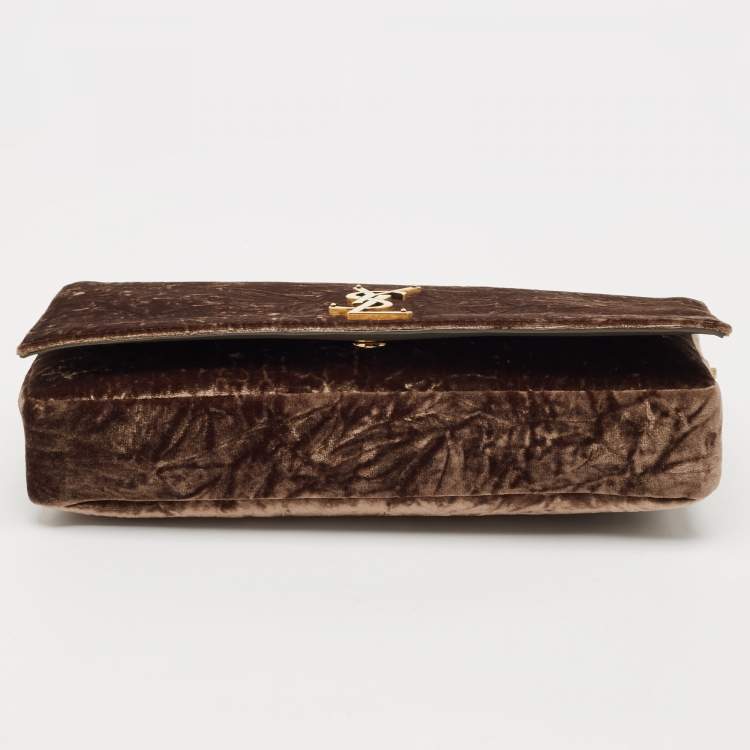 Pre Owned Saint Laurent Brown Crinkled Velvet Kate 99 Wallet On Chain