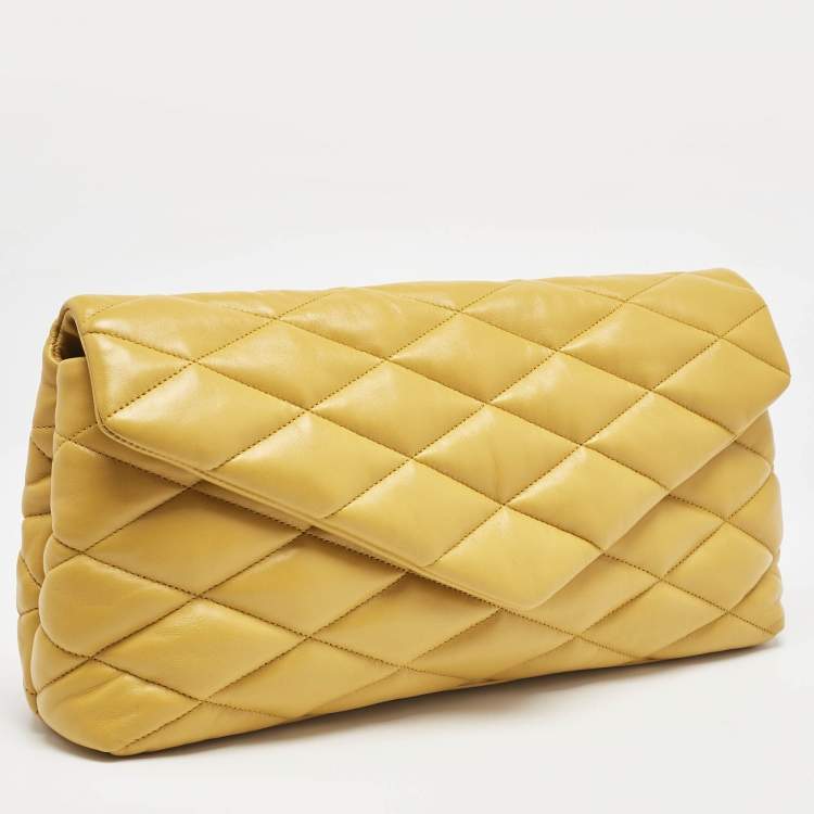 Pre Owned Saint Laurent Yellow Quilted Leather Puffer Envelope Clutch