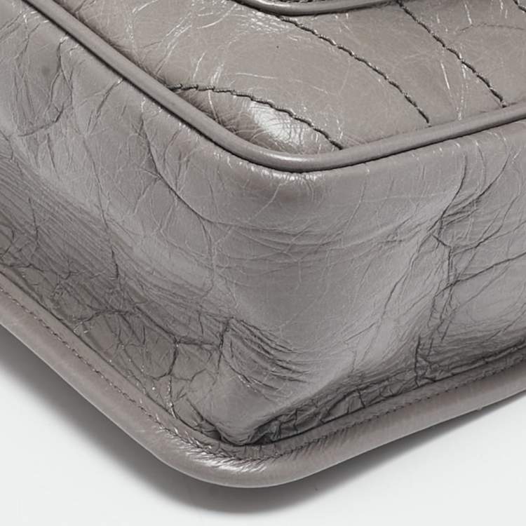 Pre Owned Saint Laurent Grey Crinkled Leather Large Niki Shoulder Bag