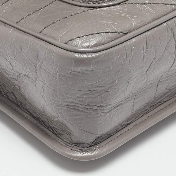 Pre Owned Saint Laurent Grey Crinkled Leather Large Niki Shoulder Bag