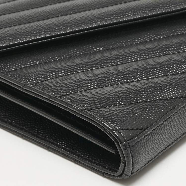 Pre Owned Saint Laurent Black Matelassé Leather Cassandre Envelope Wallet on Chain