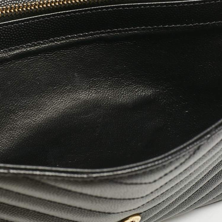 Pre Owned Saint Laurent Black Matelassé Leather Cassandre Envelope Wallet on Chain