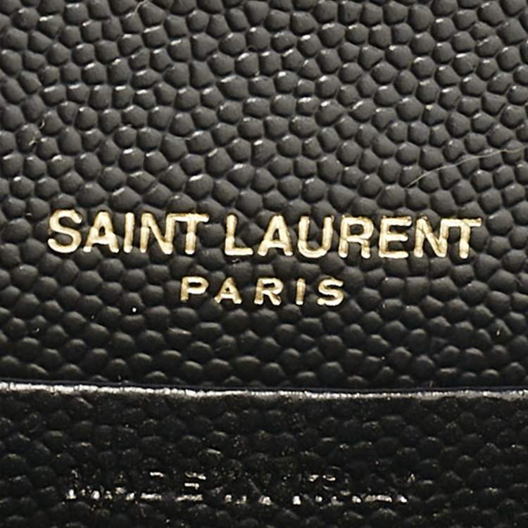 Pre Owned Saint Laurent Black Matelassé Leather Cassandre Envelope Wallet on Chain